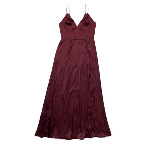 Galina Signature Satin Vneck Maxi Bridesmaid Dress Maroon Size 10 Formal Wedding - Picture 1 of 10